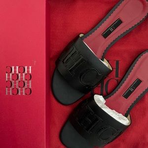 Carolina Herrera Black leather slide sandals